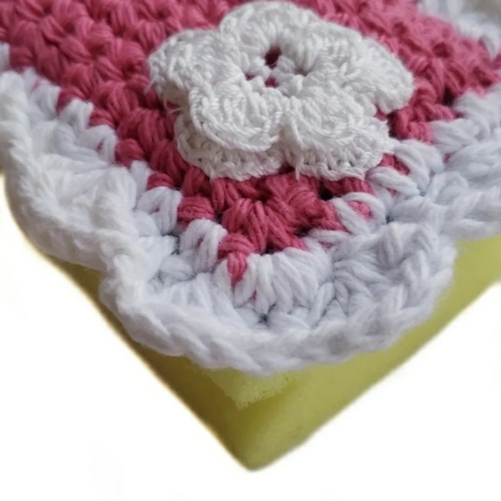 Handmade Crocheted Fancy Kitchen Sponge-Pink - Picture 5 of 7